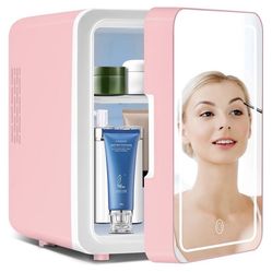 MINI FRIDGE W/ DIMMABLE LED LIGHT MIRROR (PINK)