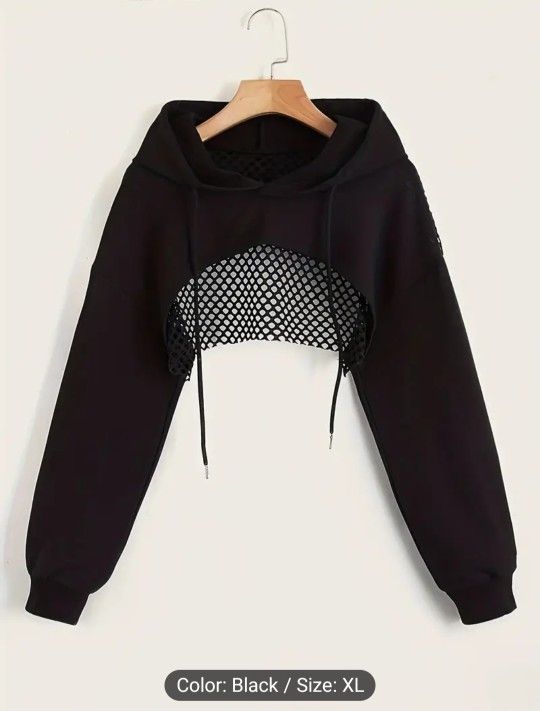 Chic Solid Color Hoodie - Sexy, Versatile Crop Top with Drawstring, Long Sleeves | Durable & Stretchy, Season-Ready for Women