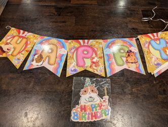 Guinea Pig Themed Happy Birthday Banner And Cake Topper
