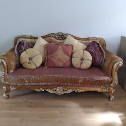  GOLD N RED 3 Peace French provincial loveseat CouchA rm Chair 