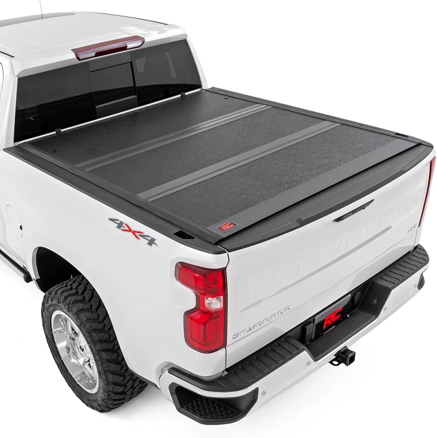 Rough Country Hard Tri-Fold Tonneau Cover for Chevy Silverado & GMC Sierra 1500 (2019-2025) - Low-Profile Aluminum Truck Bed Cover, Fits 5'10 Bed (69.