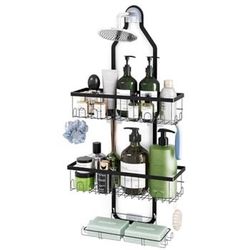 Fixwal Shower Caddy Hanging Over Shower Head, Height Adjustable Bathroom Black Rustproof Shower Organizer Hanging Shelf Storage with 2 Soap Holders, H