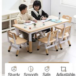 Kids Table and Chair Set, Height Adjustable Toddler Arts & Crafts Table and 6 Chair Set for Ages 2-10