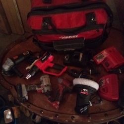 Tool Bag ,Bundle ,Milwaukee Huge Bag On Rollers , Extension Cord , ( 2 ) Impact Drills ,A New Grinder , ,A Heat Gun ,CarPolisher 2 Milwaukee Chargers 