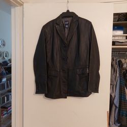Gap  Black Leather Jacket Sz xs (Lined) 
