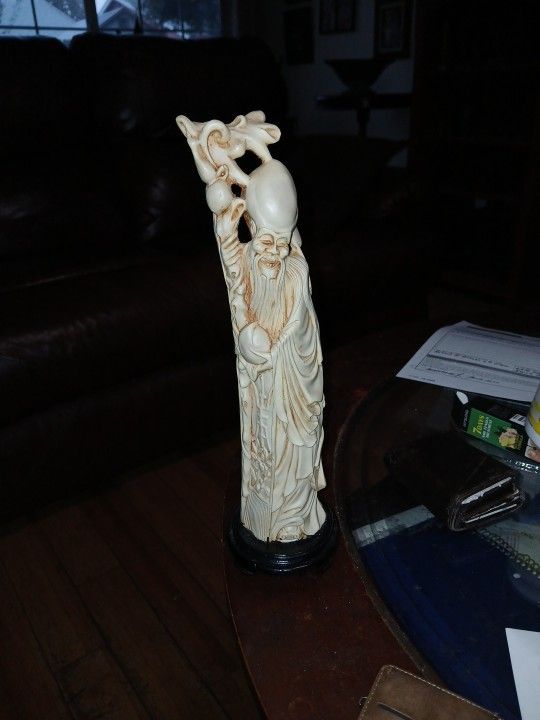Vintage Carved Chinese Statue-Man Immortal,  Resin, Ivory Color  13"