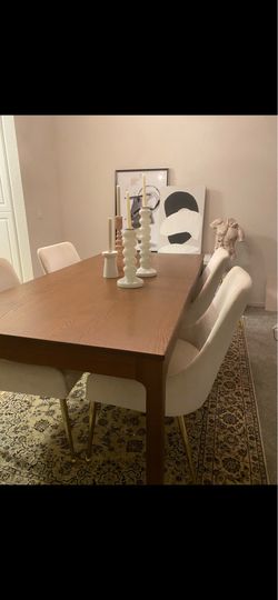 4 beige velvet west elm dining chairs