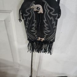 New Black Leather Half Boot Crossbody Purse 