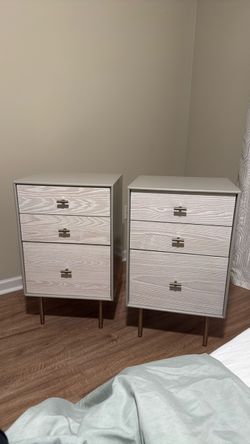 2 West Elm Nightstands - Modernist Wood & Lacquer Nightstand  - Winter Wood