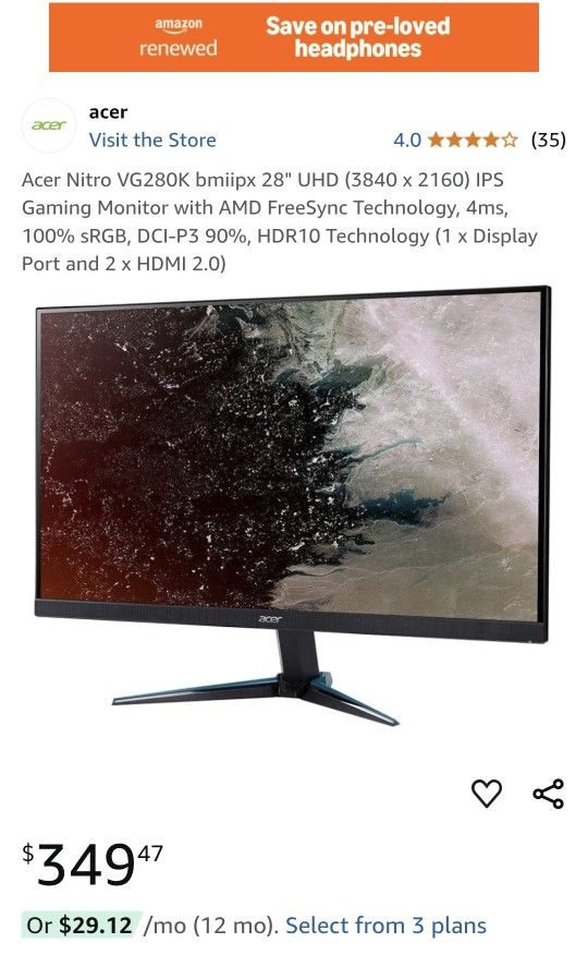 Acer Nitro VG280K bmiipx 28" Monitor