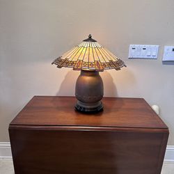 Antique Folding Table And Lamp 