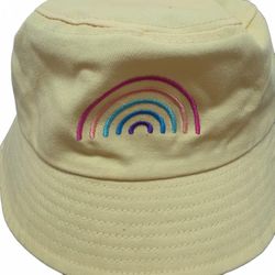 Gay Pride Apparel  Yellow Bucket Hat with Embroidered Rainbow