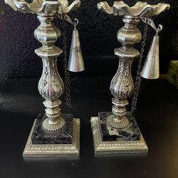 Pair Of Candle Holders, Fine  Marble Base Made In Italy