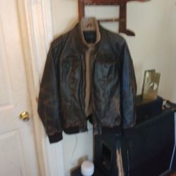 Large, Tommy Hilfiger Leather Jacket With Faux Fur Lining