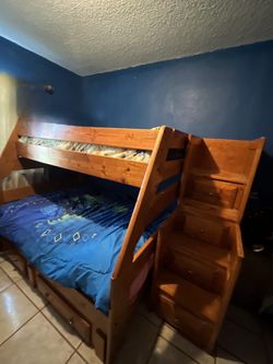 Solid Wood Twin over Full Bunk Bed with Stairs