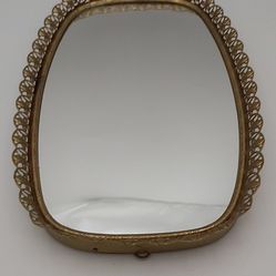 Hollywood Regency Golden Filigree Mirrored Vanity Tray 