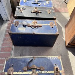 Vintage Steamer Trunks With Metal Hardware 