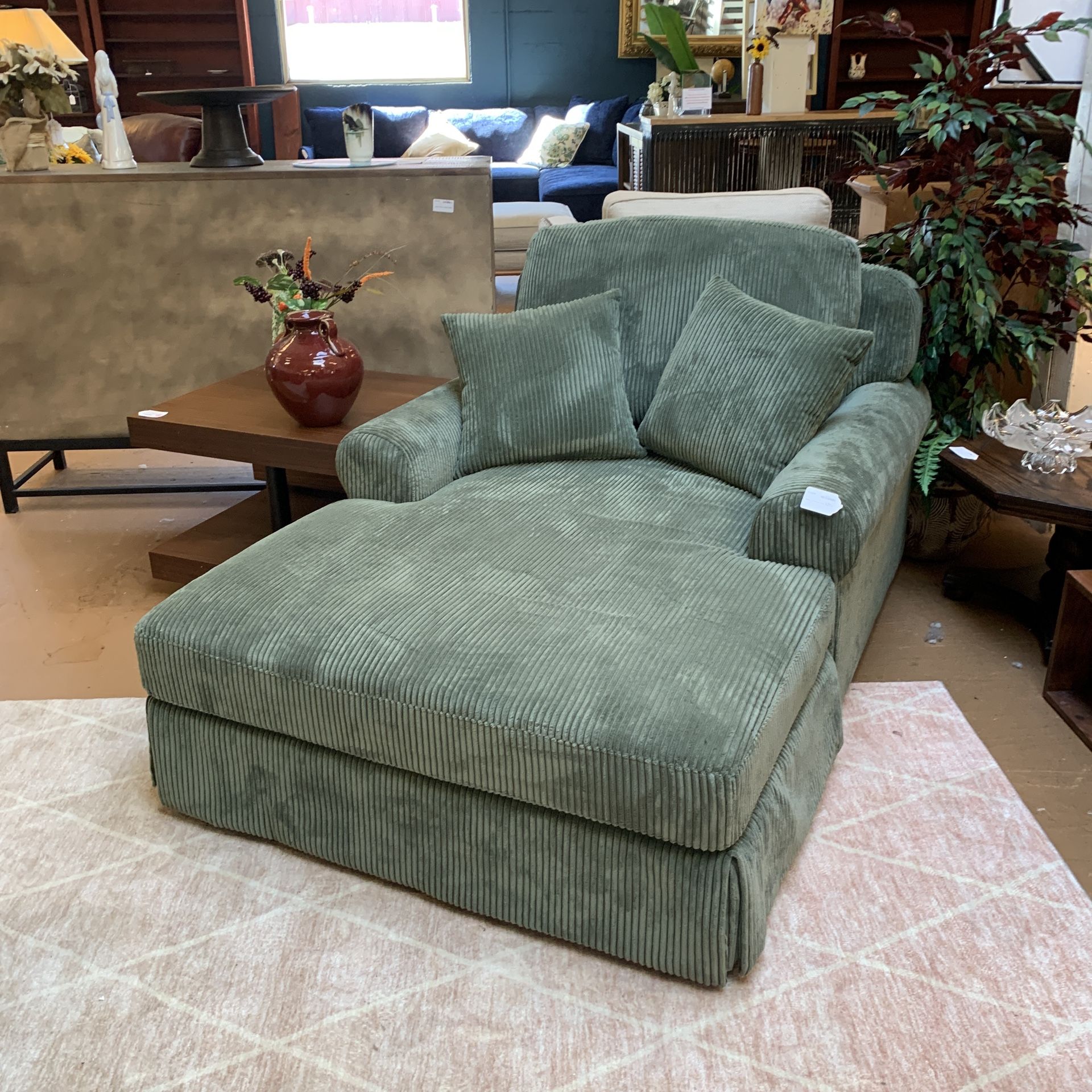 Oversized Green Corduroy Chaise Lounge