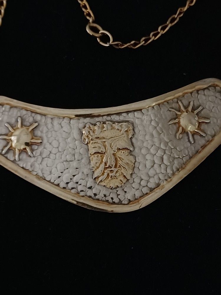 Vtg.Sterling Silver 925- Gold Vermeil Suns& Man Face Necklace