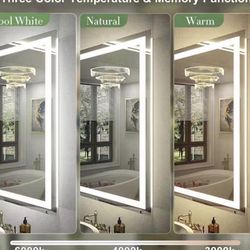 84 in. W x 32 in. H Rectangular Frameless Front & Back LED Lighted Anti-Fog Tempered Glass Wall Bath