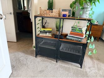 Industrial Wood & Metal Bookshelf / Storage Cabinet – Excellent Condition