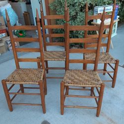 4  Antique  Chairs With Woven Seats 