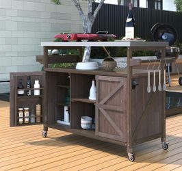 Assembled New Outdoor 50” Grill Cart with Stainless Steel Tabletop Outdoor Storage Cabinet for BBQ