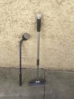 Truck wash brush with water hose attachment and adjustable hose wand