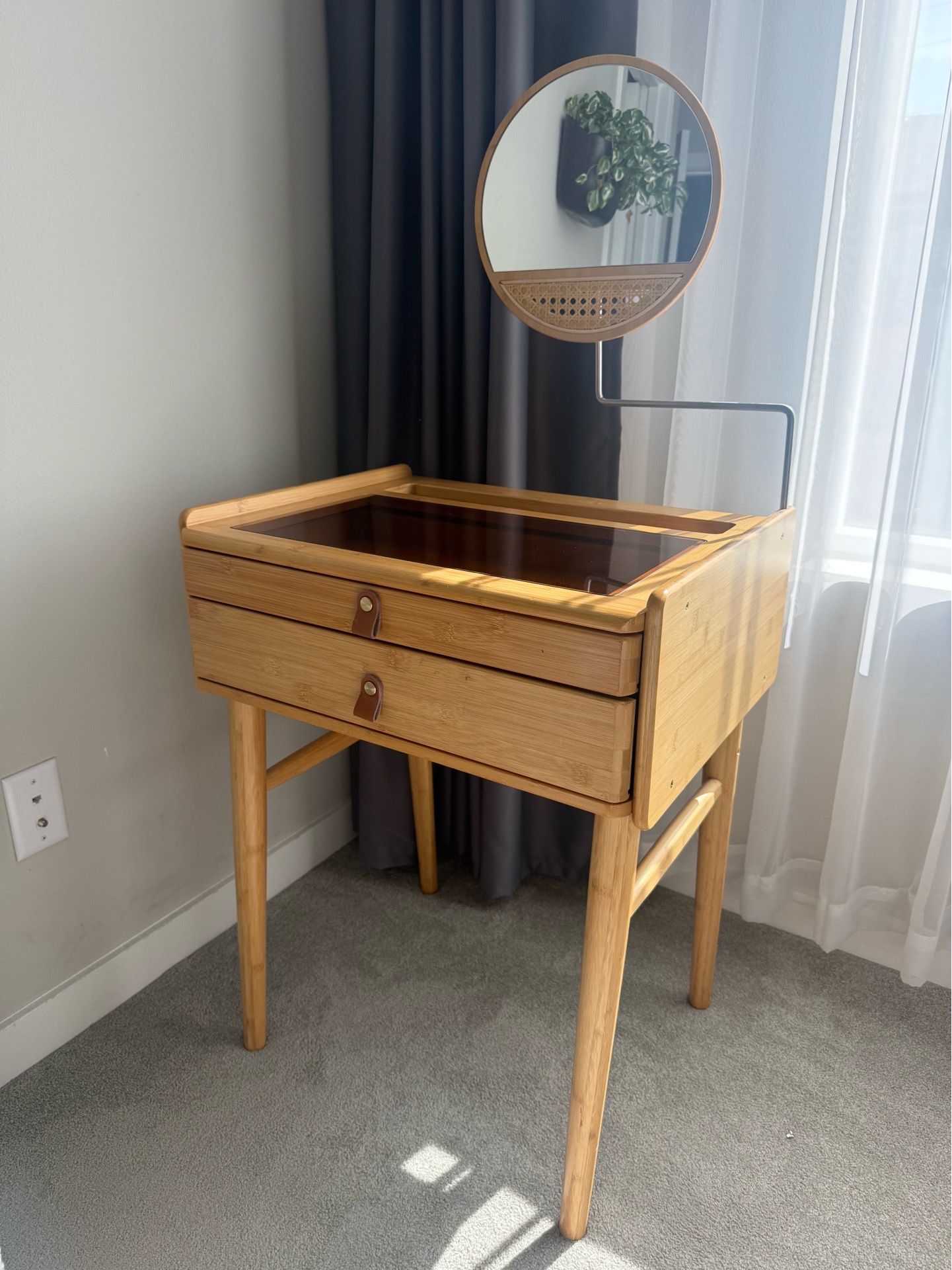 Compact Bamboo Vanity with Mirror