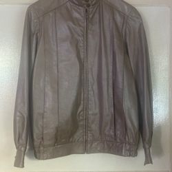 Taupe Genuine Leather Jacket 80s Vibe
