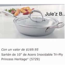 Princess House Sartén De 10” Tri-ply Nuevo En Su Caja 