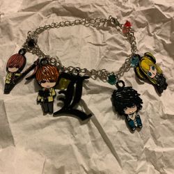 This is a Death Note anime charm bracelet featuring characters and symbols from the series. 