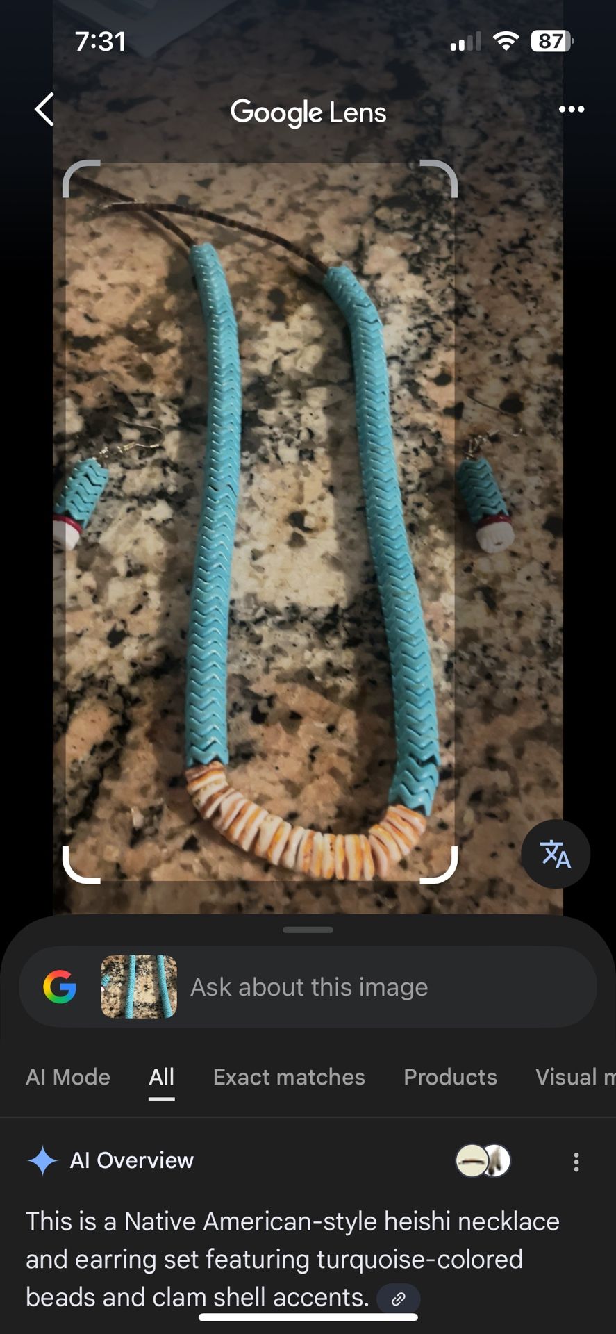 Native American necklace and earrings set