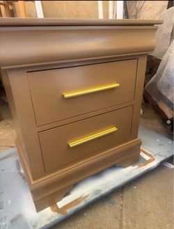Painted Wood Nightstand with Gold Handles