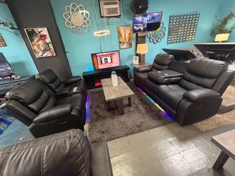Black Leather Recliner Sofa Set