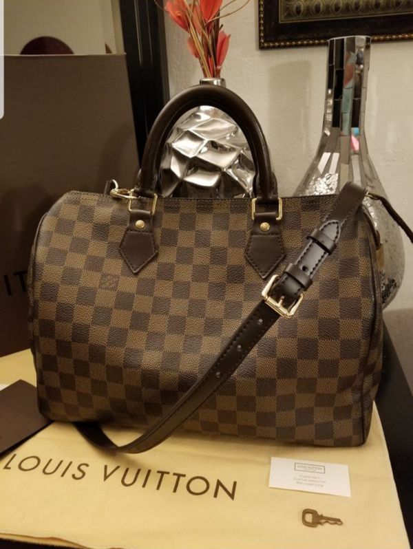 Louis Vuitton Speedy 30 damier ebene with crossbody strap LV bag purse womens 100% AUTHENTIC for ...