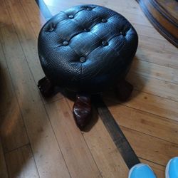 Hand Carved Wood Turtle Ottoman Stool