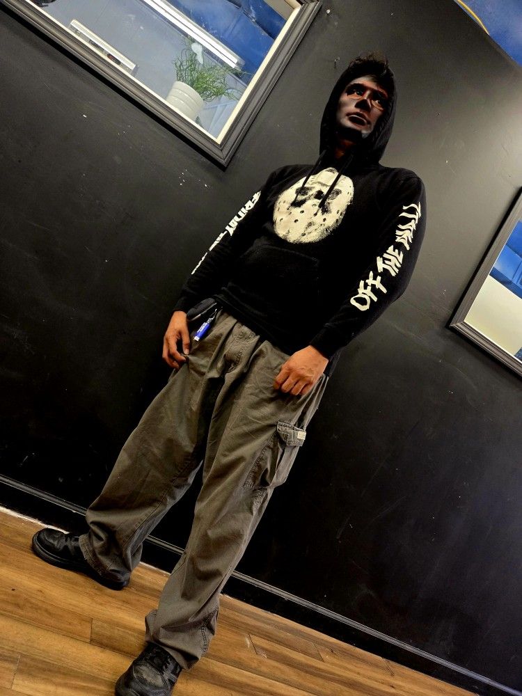 FRIDAY THE 13TH X VANS HOODIE | MENS LARGE BLACK GLOW IN THE DARK SWEATER | JASON