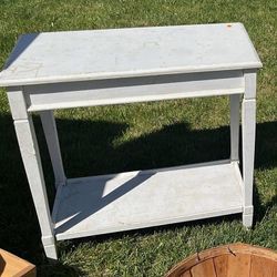 White Rustic Small Lower Shelf Sofa Table