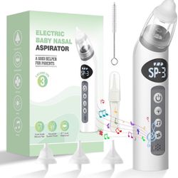 Nasal Aspirator for Baby, Waterproof Electric Baby Nasal Aspirator, Baby Nose Sucker with 3 Silicone Tips, Adjustable 3 Levels Suction, Rechargeable, 