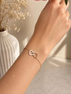 14k Solid Gold Double Heart Bracelet