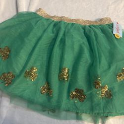 Cat & Jack Green Gold Sequin Shamrock Tutu Skirt NWT XL (14)