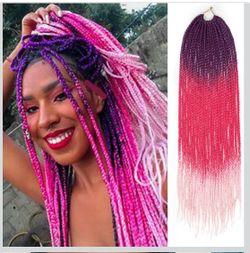 Ombre Box Braid Crochet Hair Waist-Length 30 Inch 7 Packs Medium Size Synthetic Pre-looped Long Crochet Braids Hair Extensions For Women (30Inch,Purpl