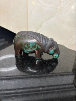 Vintage mountain pottery green and black drip-glase  ceramic hippopotamus