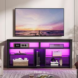 Bestier LED Tall TV Stand, Entertainment Center for 55/60/65 Inch TV, Gaming TV Console with