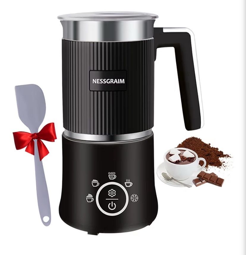 5-in-1 Electric Milk Frother & Steamer for Hot/Cold Foam, Dishwasher Safe, Black!