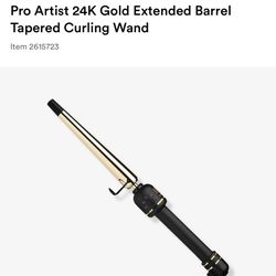 PRO ARTIST 24k GOLD extended barrel tapered curling wand HOT TOOLS
