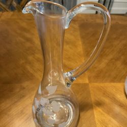   Beautiful Vintage Wine pitcher Etched Hearts and flowers
