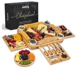 SMIRLY Charcuterie Boards Set, Large Cheese Board Set, Bamboo House Warming Gift, Wedding Gift for Couple, Bridal Shower Gift, Cheese Board Gift Set, 