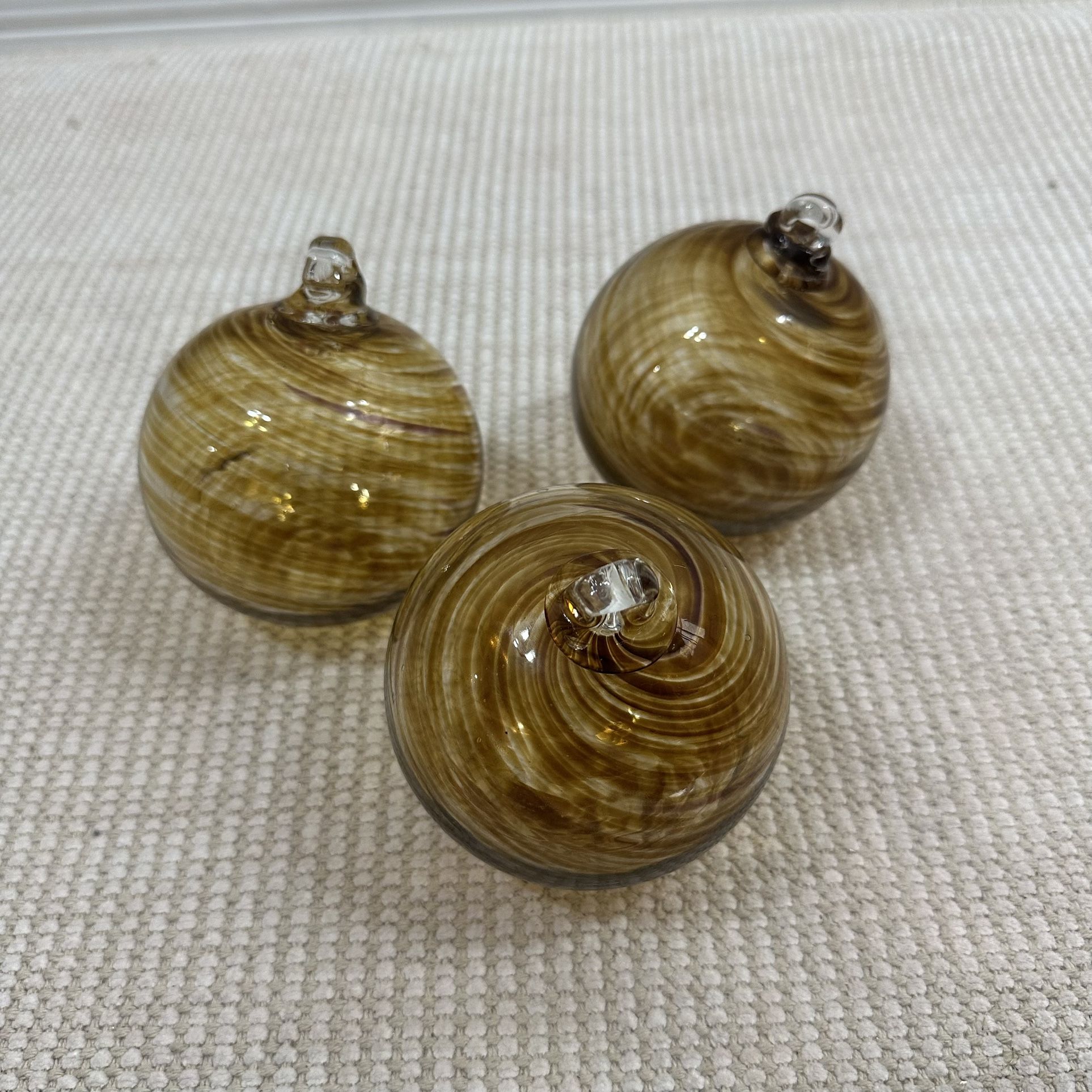 Set Of 3 Brown Glass Ornaments 